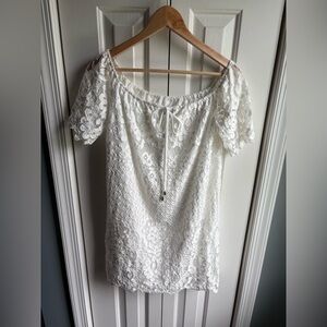 Lucy Paris Women's White Lace Short Sleeve Mini Dress Size Large